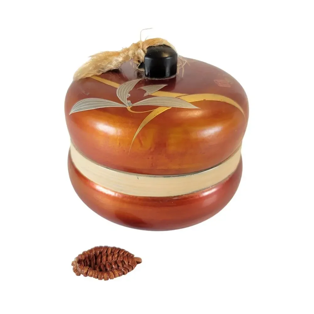Vintage Japanese Lacquer Trinket Box Red Bamboo Design 4